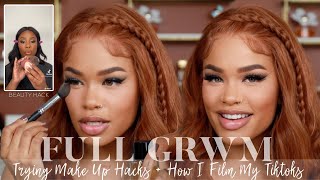 FULL GRWM  HOW I FILM MY TIKTOKS  TRYING MAKEUP HACKS  ArnellArmon [upl. by Allerbag]