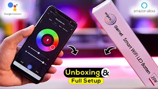 Wipro Next Smart WiFi 20W RGB LED Batten TubeLight Unboxing amp Full Setup Google Asst Compatible [upl. by Leasi]