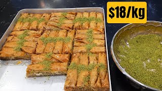 Insane taste true street delicacy CRISPY TURKISH BAKLAVA  Fıstık Dürüm Baklava [upl. by Barhos]