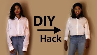 How to Make a Baggy ButtonUp Shirt Fitted without Sewing  DIY NoSew Fashion Hack [upl. by Hardan]