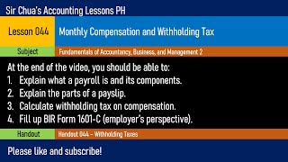 FABM2 Lesson 044  Monthly Compensation and Withholding Tax [upl. by Suryt]