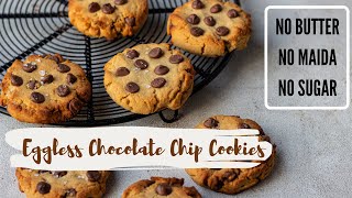 Healthy EGGLESS Chocolate Chip Cookies no sugar  no maida  no butter no oven 5 ingredients only [upl. by Eleynad]