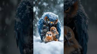 Protective Mother Macaw Protects Her Babies From Intense Snowstorm nature macaw cute [upl. by Yessydo]