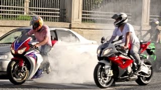 BMW S1000RR Fireblade amp SRAD Burnout Wheelie and RL 600RR Daytona R1 R6 ZX6R Hornet  Bikers 62 [upl. by Annwahs]