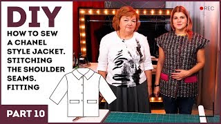 DIY How to sew a Chanel style jacket Stitching the shoulder seams Fitting [upl. by Krishnah]