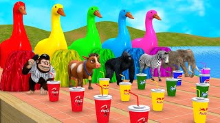 5 Giant Duck Cartoon Cow Giraffe Elephant Lion Paint Wild Animals Crossing Fountain Animal Game [upl. by Sommer624]