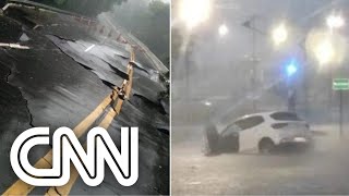 Temporais causam enchentes no litoral de São Paulo  LIVE CNN [upl. by Enorej]