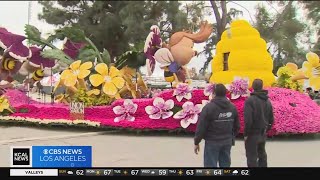 Spectators catch an early glimpse of Rose Parade floats [upl. by Bamberger]