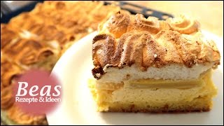 RHABARBERKUCHEN Rezept mit Baiser und Puddingcreme vom Blech  Backen [upl. by Dian]