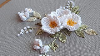 3D Jasmine Flowers Embroidery Dimensional Embroidery [upl. by Gladdy]