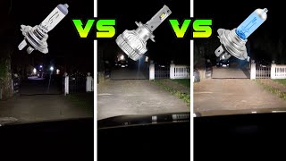 Halogen H7 vs LED vs Ultra Bright Halogen Comparison Alfa Giulietta Bulb Testing [upl. by Hall381]