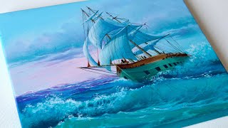 Ship acrylic painting  Sailboat painting  Acrylic painting tutorial [upl. by Grekin934]