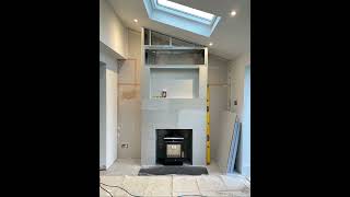 Fireproof chimney breast construction with wood burning stove and twin wall flue system in Chertsey [upl. by Ambros]