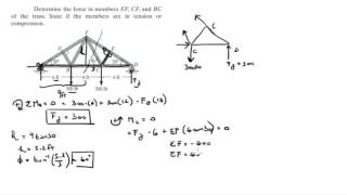 Determine the force in members EF CF and BC of the truss [upl. by Lemmy671]