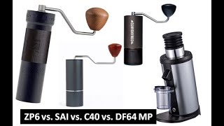 1ZPRESSO ZP6 vs SAI Millwright vs Comandante C40 MK4 vs DF64 MP Coffee Grinders [upl. by Esdnil]