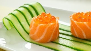 Salmon Battleship Sushi filled with Salmon Roe Recipe [upl. by Gnaht550]