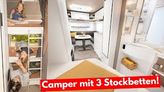 High End Luxus Camper mit 3 Stockbetten  Doppelbett Dethleffs CGO 565 FMK Wohnwagen Neuheiten 2024 [upl. by Ydaf]