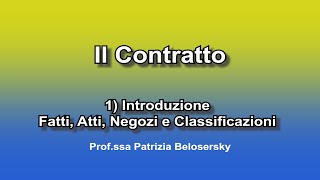 Il contratto 1 Introduzione  Fatti Atti Negozi giuridici e Classificazioni [upl. by Morentz876]