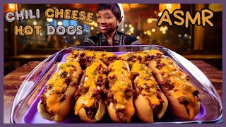 ASMR  MUKBANG EATING CHILI CHEESE HOT DOGS [upl. by Anerres]