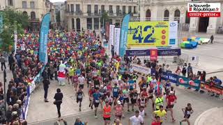 VIDÉO Plus de 750 coureurs au départ du quinzième marathon PoitiersFuturoscope [upl. by Malka783]