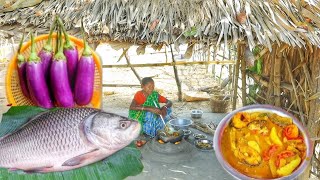 KATLA FISH CURRY with BRINJAL full preparation by our santali tribe grandma [upl. by Malek]