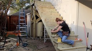 How To Build a Large Outdoor Staircase  DIY Stairs Stringers Risers Railing [upl. by Nyletac103]