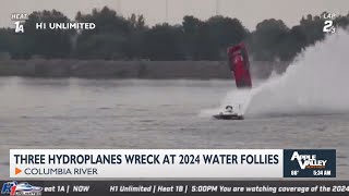 Three hydroplanes wreck out at the TriCity Water Follies after course size is reduced [upl. by Yartnoed]