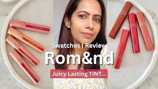 Romand Juicy Lasting TINT swatches on Brown Skin ⭐ Nucademia Almond Rose Fig Fig Dark Coconut amp [upl. by Ydor]