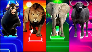 🐂 Ferdinand 🆚 🦁 The Lion King 🆚 🐘 Funny Elephant 🆚 🦬 Funny Buffalo  Tiles Hop EDM Rush [upl. by Atihcnoc]