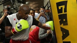 Mayweather vs Maidana Mayweather full mitt amp bag workout video [upl. by Grose]