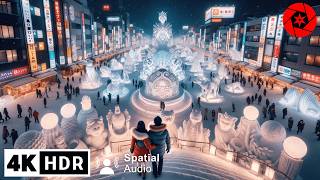 Exploring Japan’s Largest Snow Festival Night Walk  4K HDR [upl. by Kcirdef]