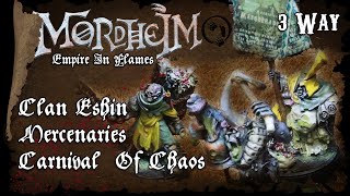 Carnival of Chaos vs Mercenaries vs Clan Eshin 3 Way  Mordheim Campaign Battle Report 1 [upl. by Kask]