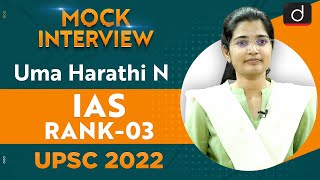 Uma Harathi N Rank03  UPSC CSE 2022  English Medium  Mock Interview  Drishti IAS English [upl. by Novehc43]