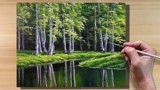 Acrylic Painting Birch Trees Reflection  Correa Art [upl. by Fidellas149]