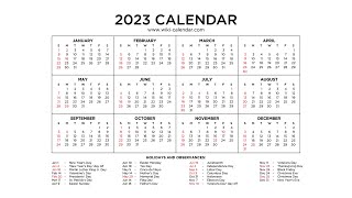 Year 2023 Calendar Printable with Holidays  Wiki Calendar [upl. by Barncard993]