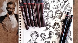 I drew portrait sketches using Rotring 500 mechanical pencil and Rotring Tikky graphic pens [upl. by Atteselrahc]