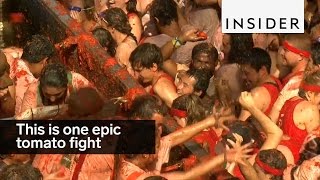 This is one epic tomato fight [upl. by Carolan861]