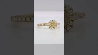 040 ct CushionCut Yellow Diamond Halo Ring in 18k Yellow Gold [upl. by Antsirhc73]