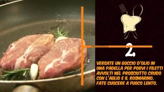 Video ricetta Filetto di manzo arrotolato nel prosciutto crudo con aglio e cognac [upl. by Jorie]