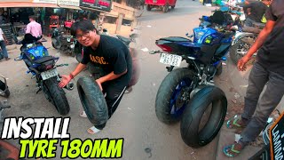 Superbike Tyre 180mm Install Yamaha R15 V3 🔥 Modified Yamaha R15 AkashGurung [upl. by Maxentia]