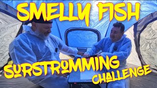 Would you eat the SMELLY FISH   SURSTROMMING SMELLY FISH challenge in a Night Cat Pop Up Tent [upl. by Nyssa]