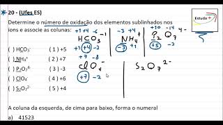 Determine o número de oxidação dos elementos sublinhados nos íons e associe as colunas [upl. by Hogan]