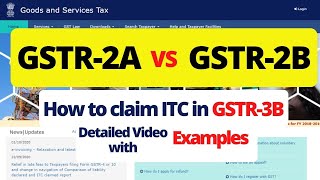 GSTR2A VS GSTR2B difference  How to claim ITC in GSTR3B with examples [upl. by Airamat814]