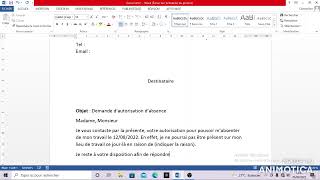 Une lettre de demande dautorisation [upl. by Sokim]