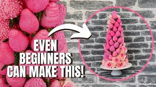 Pink Chocolate Covered Strawberries  DIY Spiral Tower with Flowers [upl. by Sonahpets]