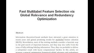 Fast Multilabel Feature Selection via Global Relevance and Redundancy Optimization [upl. by Eugeniusz]