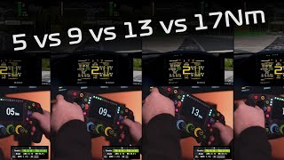 FFB  Head to head comparison  5Nm vs 9Nm vs 13Nm vs 17Nm  VRSDD  ACC  Simracing [upl. by Fernas]