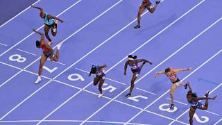 USAs Masai Russell Clinches 100M Gold in Nail Biting Finish at Paris Olympics [upl. by Arlie]