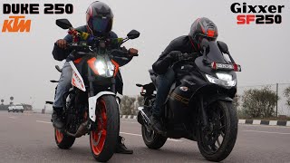 2024 Duke 250 vs Suzuki Gixxer SF 250 Drag Race [upl. by Light410]