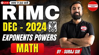 EXPONENTS POWERS MATH  BY  SURAJ SIR  MISSION RIMC DEC 2024 LIVE🔴doa rimc [upl. by Ahsenik195]